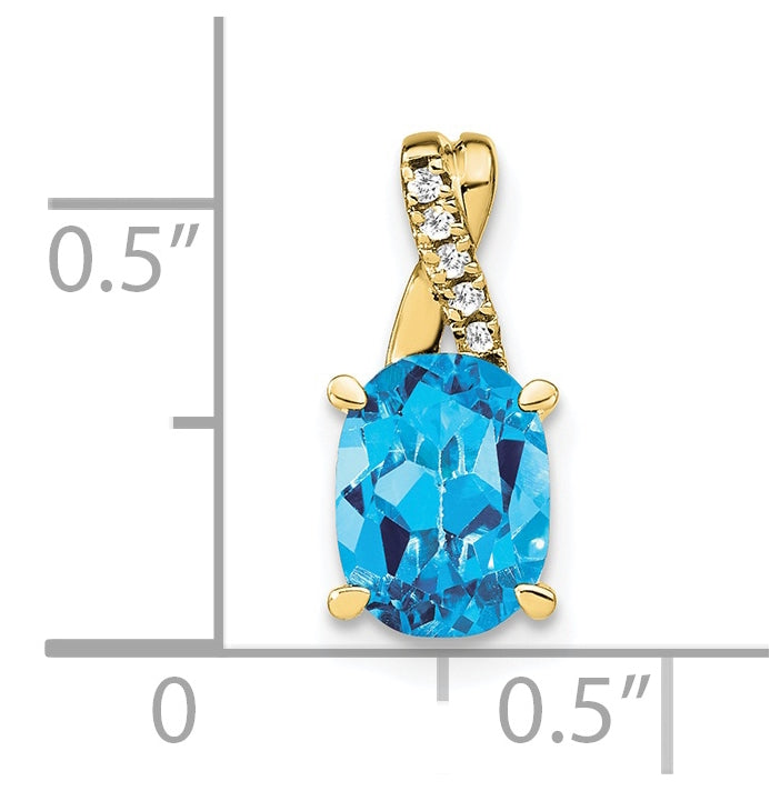 10K Yellow Gold Oval Blue Topaz and Diamond Pendant