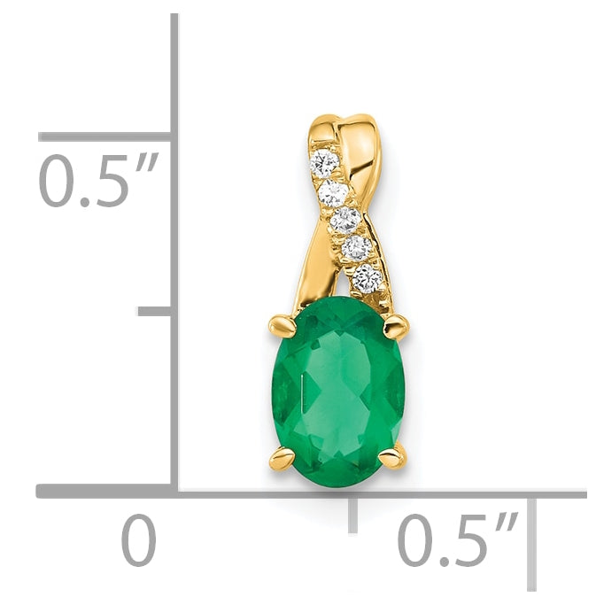 14K Yellow Gold Oval Created Emerald & Diamond Pendant