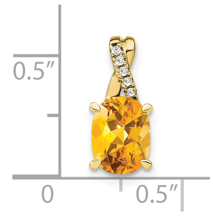 10K Yellow Gold Oval Citrine and Diamond Pendant