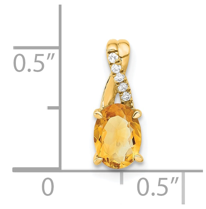 14K Yellow Gold Oval Citrine & Diamond Pendant