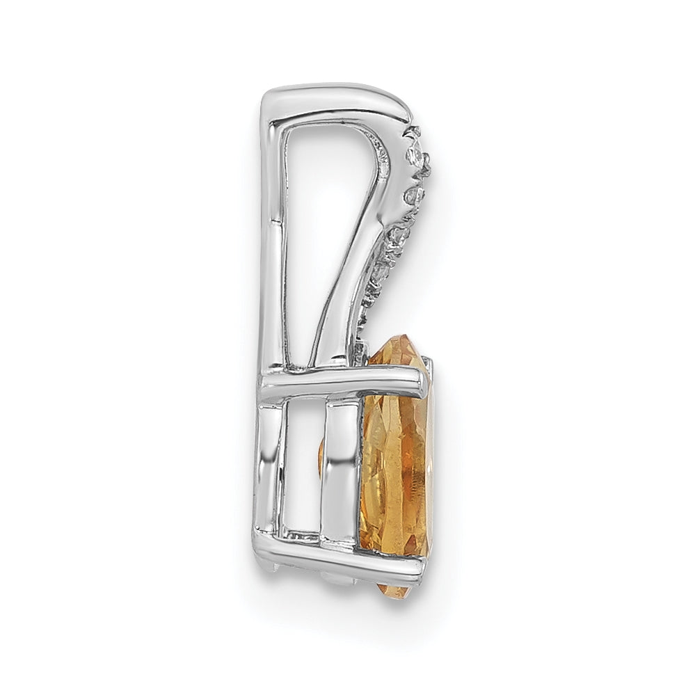 14k White Gold Oval Citrine & Diamond Pendant