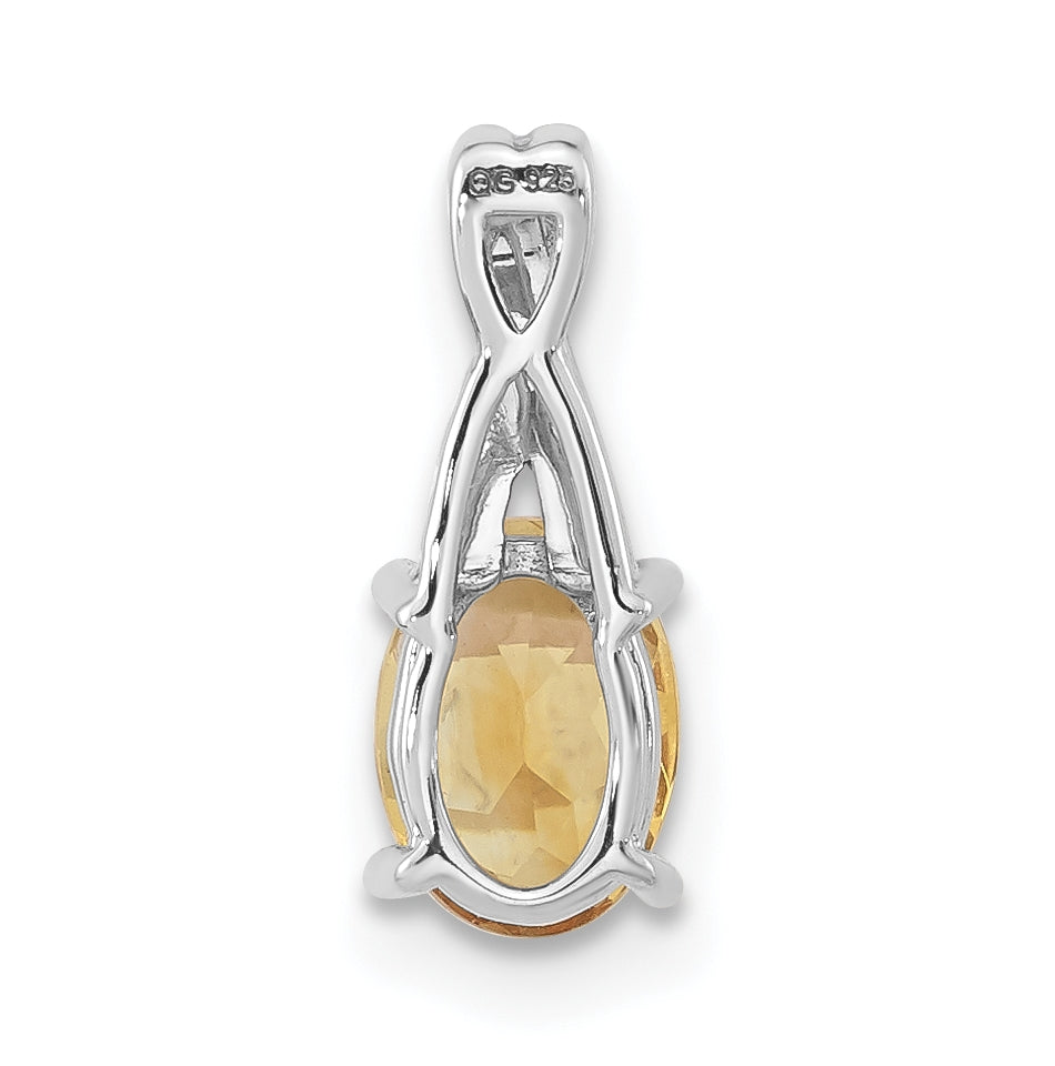 14k White Gold Oval Citrine & Diamond Pendant