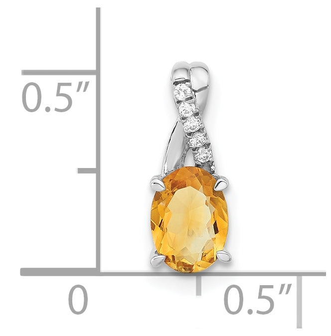 14k White Gold Oval Citrine & Diamond Pendant
