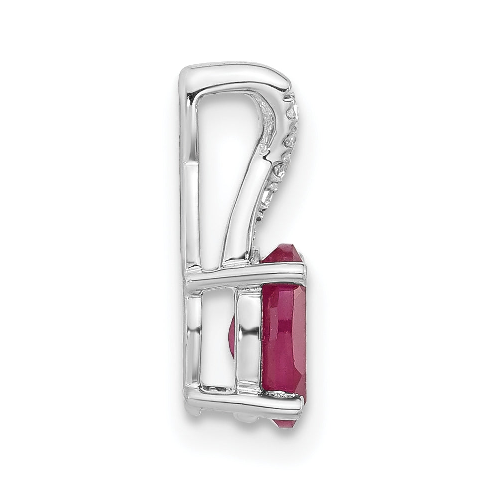 14K White Gold Oval Created Ruby & Diamond Pendant