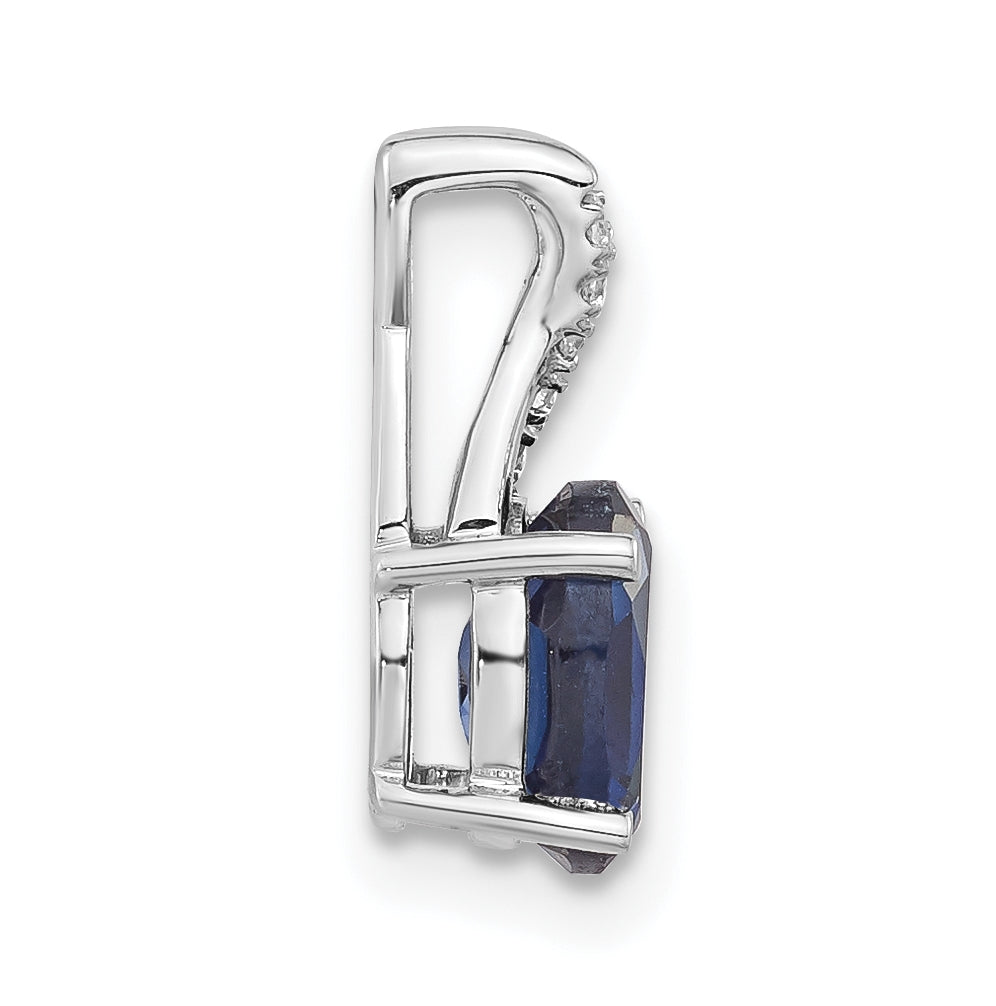 14K White Gold Oval Created Sapphire & Diamond Pendant