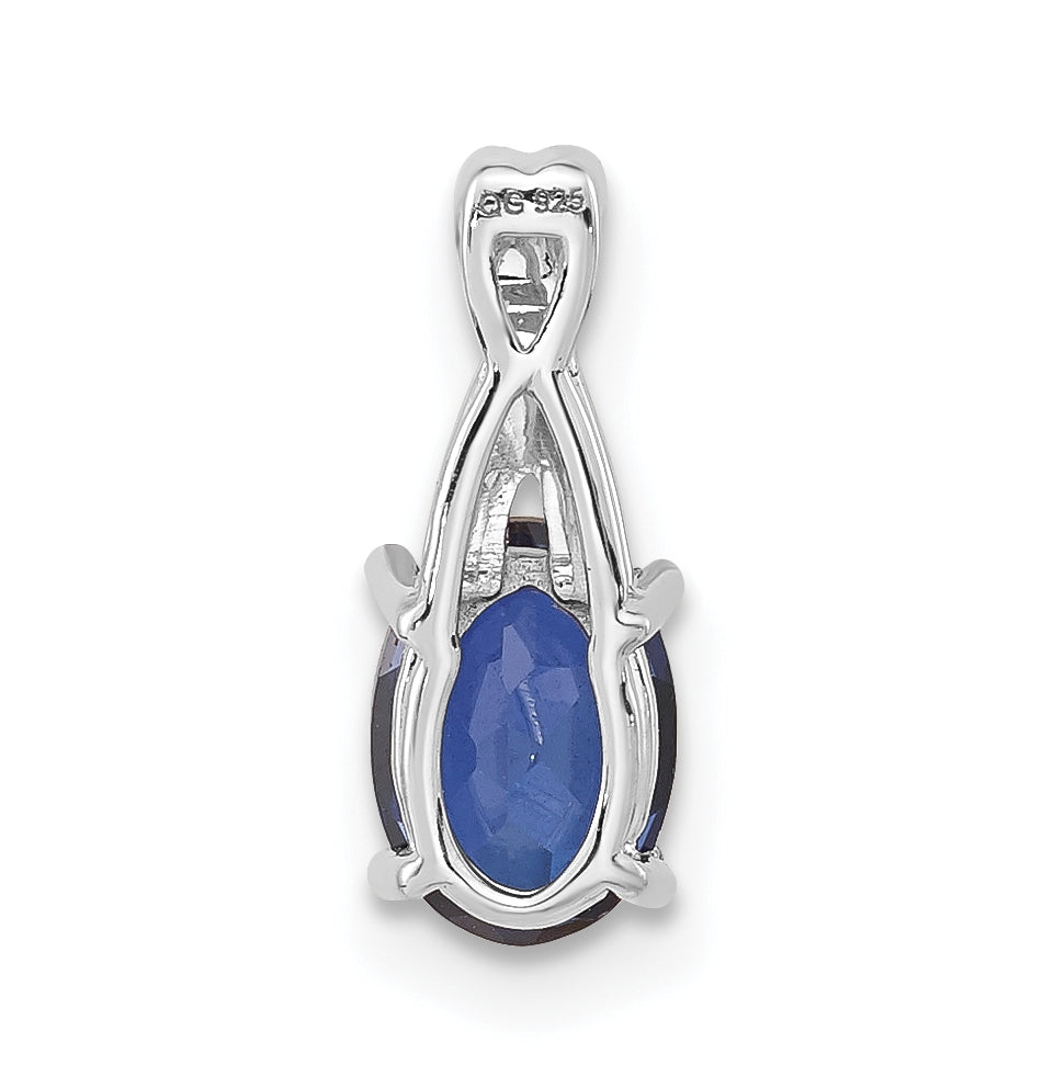 14K White Gold Oval Created Sapphire & Diamond Pendant