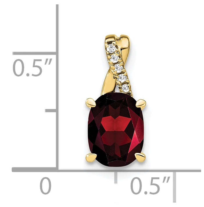 10K Yellow Gold Oval Garnet and Diamond Pendant