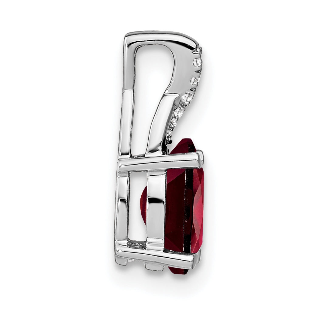 14k White Gold Oval Garnet & Diamond Pendant