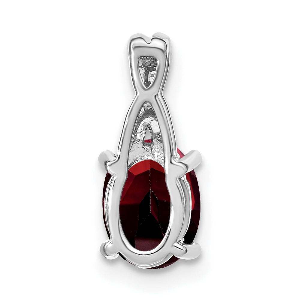 14k White Gold Oval Garnet & Diamond Pendant