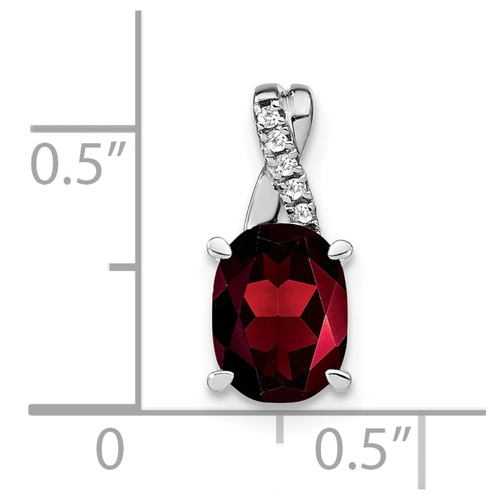 14k White Gold Oval Garnet & Diamond Pendant