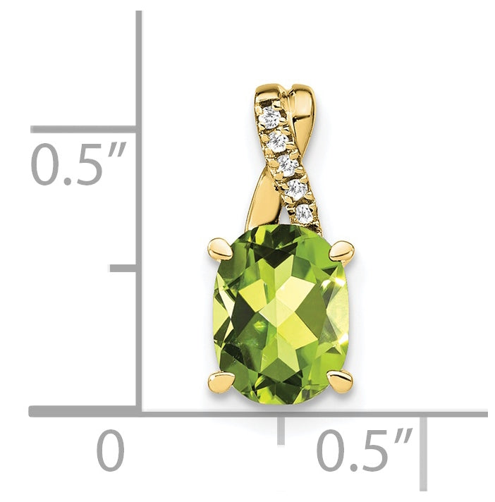 10K Yellow Gold Oval Peridot and Diamond Pendant