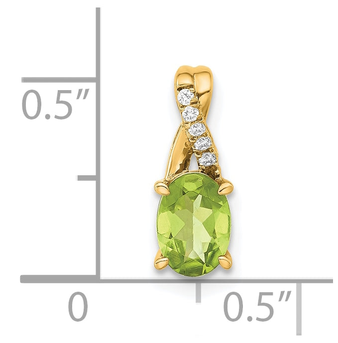 14K Yellow Gold Oval Peridot & Diamond Pendant