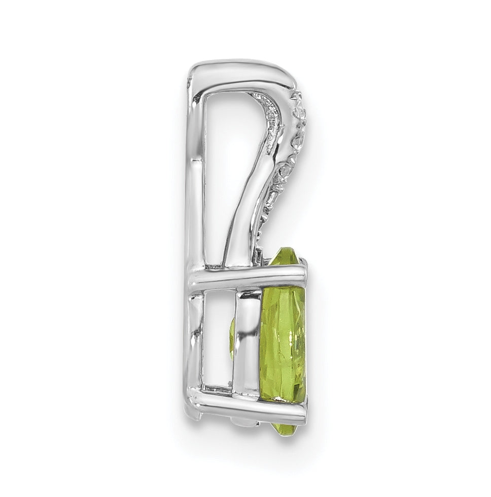 14k White Gold Oval Peridot & Diamond Pendant