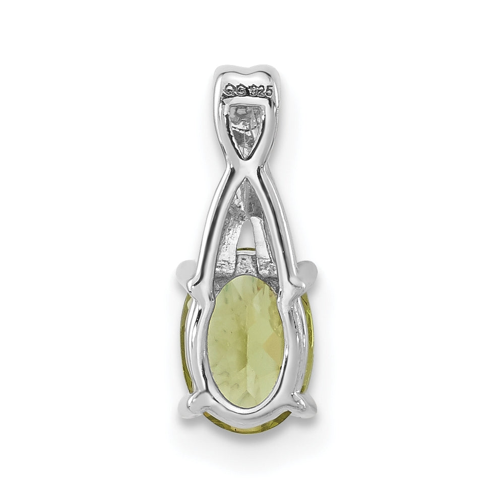 14k White Gold Oval Peridot & Diamond Pendant