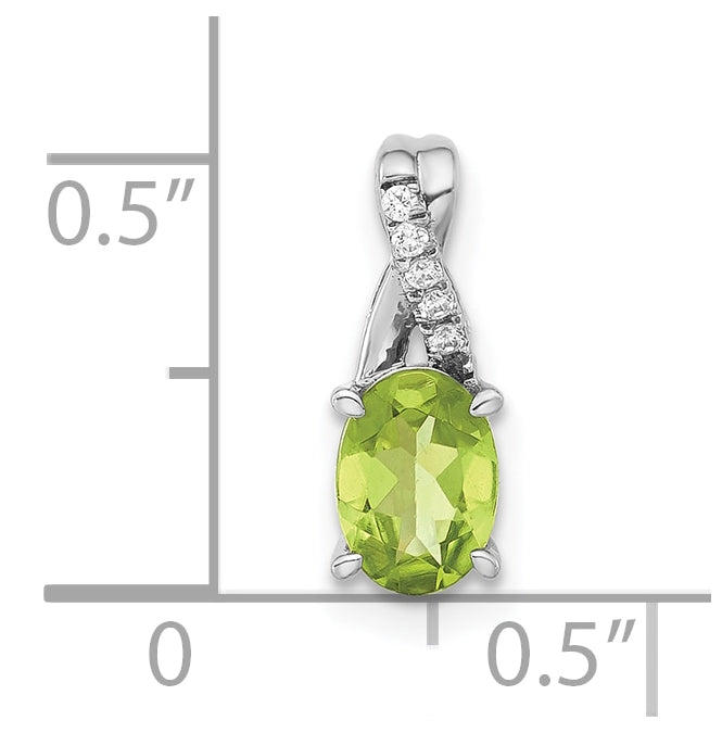 14k White Gold Oval Peridot & Diamond Pendant