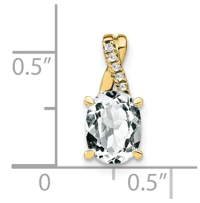 10K Yellow Gold Oval White Topaz and Diamond Pendant