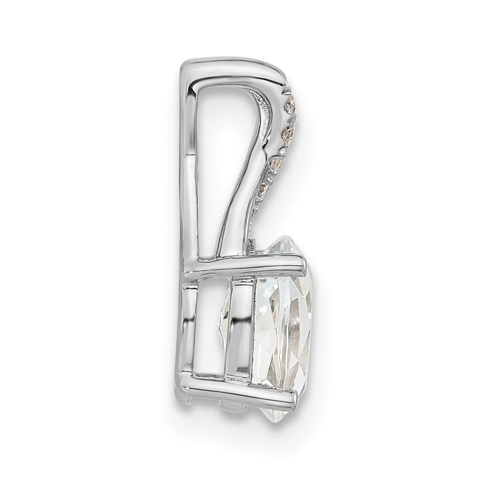 14K White Gold Oval White Topaz & Diamond Pendant