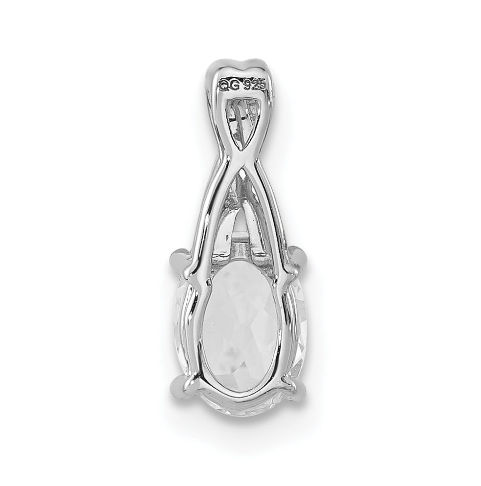 14K White Gold Oval White Topaz & Diamond Pendant