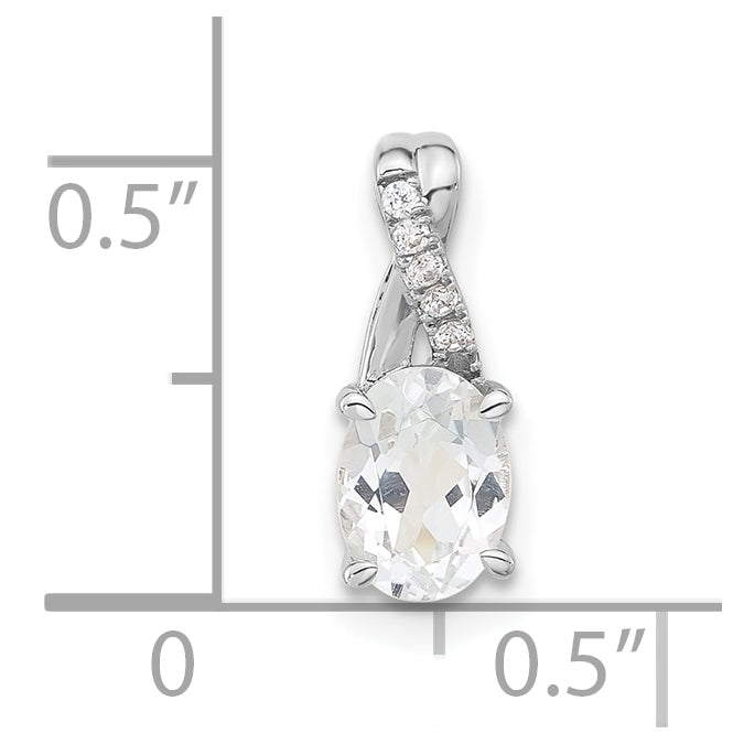 14K White Gold Oval White Topaz & Diamond Pendant