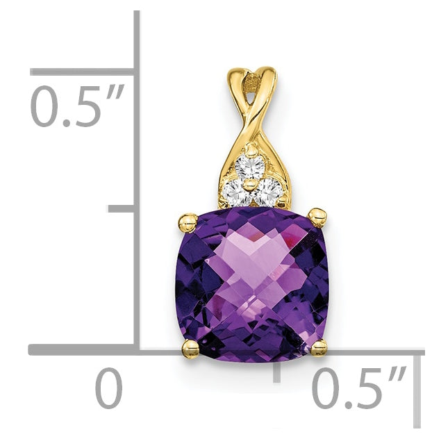 10K Yellow Gold Checkerboard Amethyst and Diamond Pendant