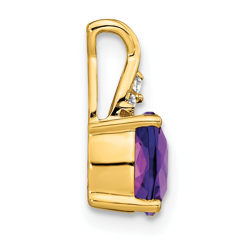 14K Yellow Gold Checkerboard Amethyst and Diamond Pendant