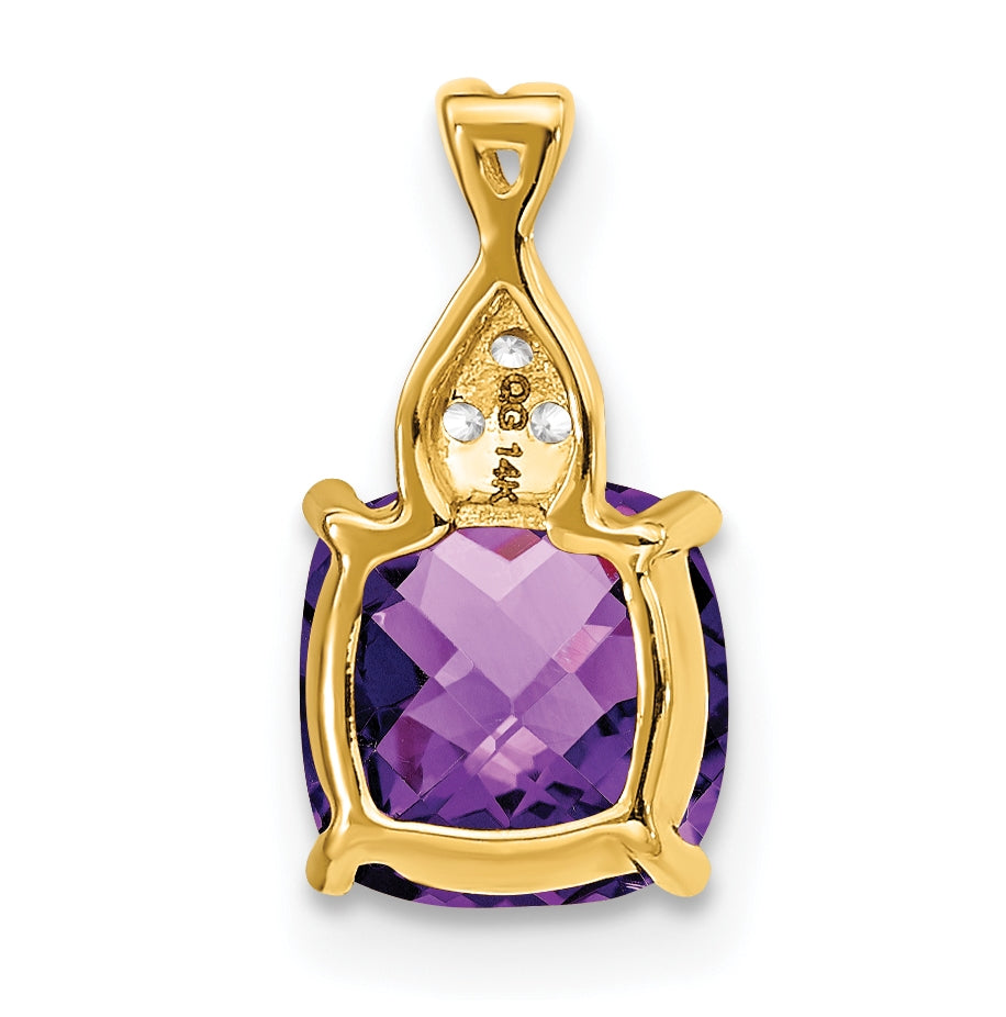 14K Yellow Gold Checkerboard Amethyst and Diamond Pendant