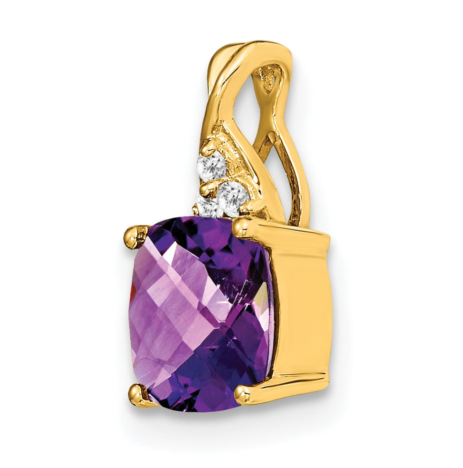 14K Yellow Gold Checkerboard Amethyst and Diamond Pendant