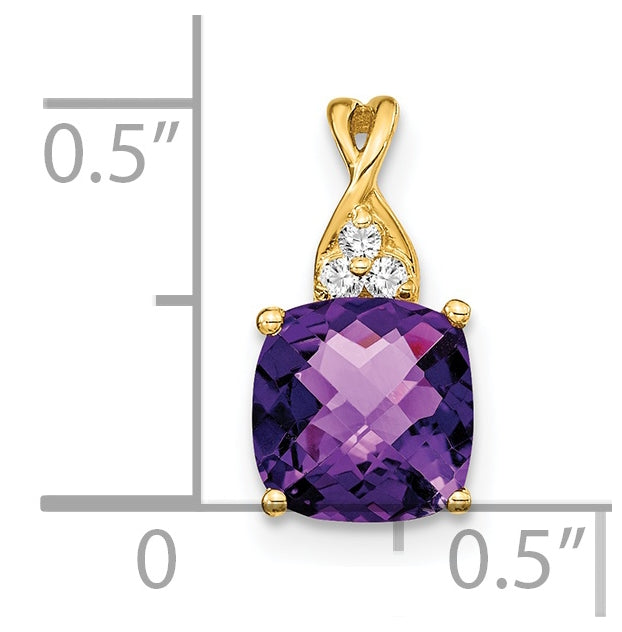 14K Yellow Gold Checkerboard Amethyst and Diamond Pendant