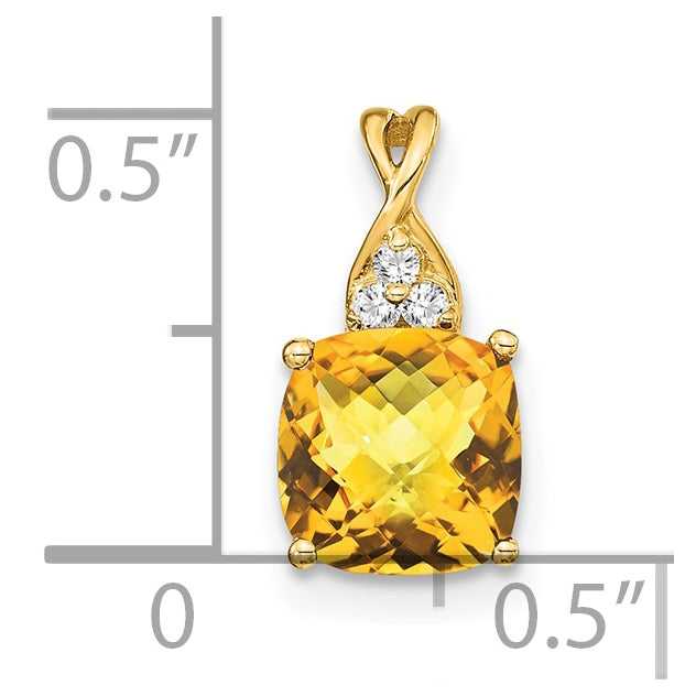 14K Yellow Gold Checkerboard Citrine and Diamond Pendant