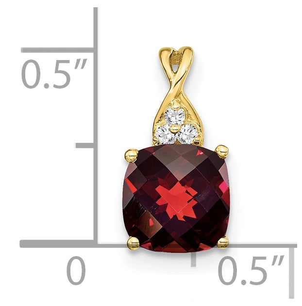 10K Yellow Gold Checkerboard Garnet and Diamond Pendant