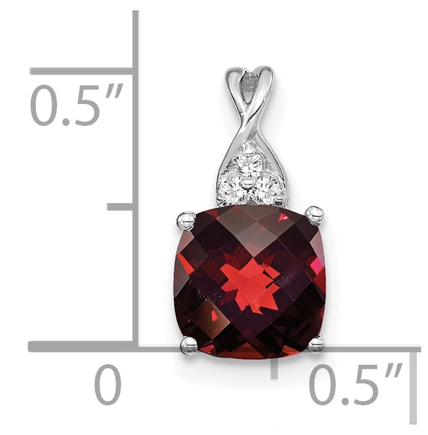 14K White Gold Checkerboard Garnet and Diamond Pendant