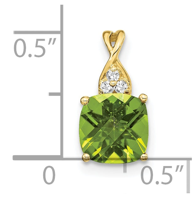 10K Yellow Gold Checkerboard Peridot and Diamond Pendant