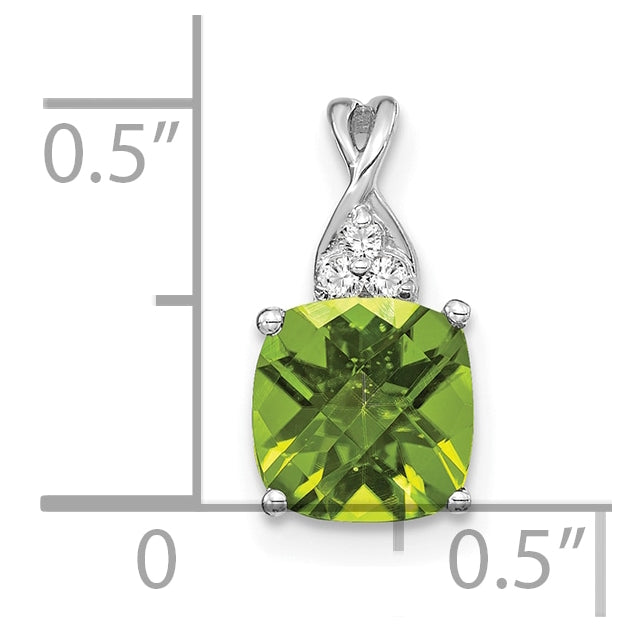 14K White Gold Checkerboard Peridot and Diamond Pendant