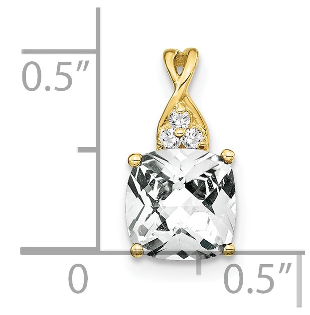 10K Yellow Gold Checkerboard White Topaz and Diamond Pendant