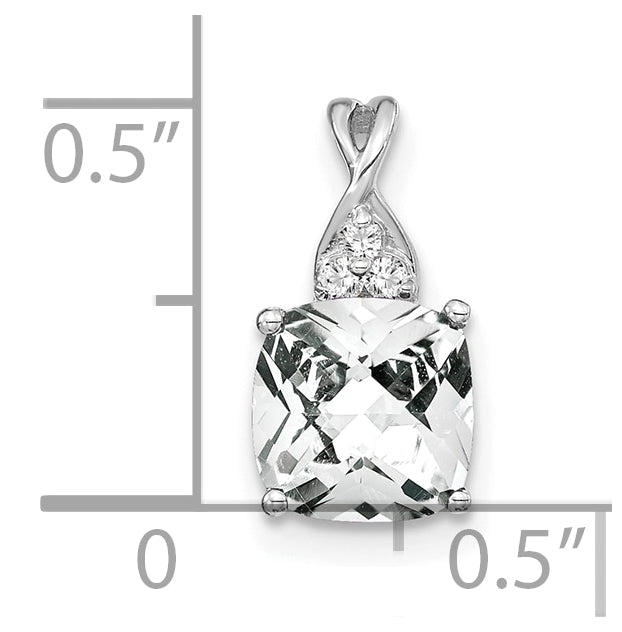14K White Gold Checkerboard White Topaz and Diamond Pendant