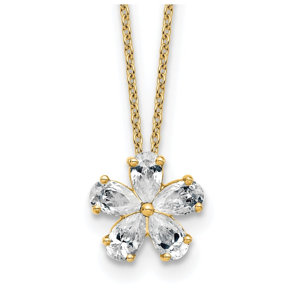 14k Yellow Gold 1 carat Lab Grown Diamond VS+ F+ Complete 18 inch Flower Pendant Necklace