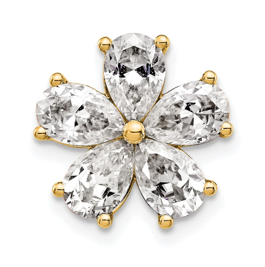 14k Yellow Gold 2 carat Lab Grown Diamond VS+ F+ Complete Flower Chain Slide Pendant