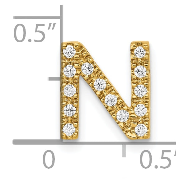 10K Yellow Gold Diamond Letter N Initial Charm