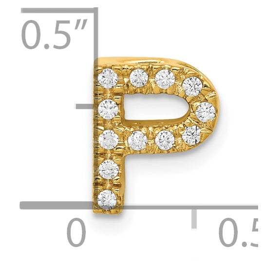 10K Yellow Gold Diamond Letter P Initial Charm