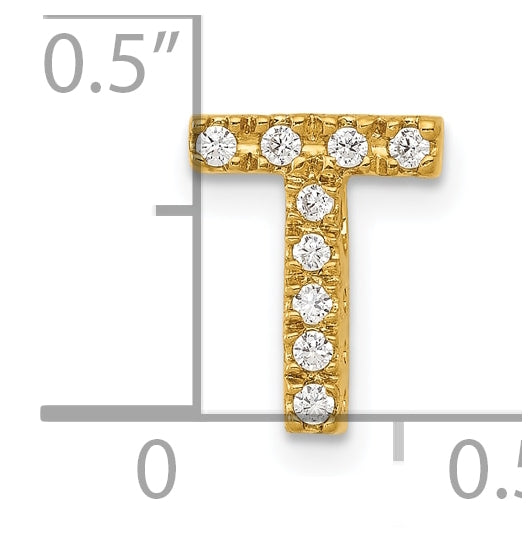 10K Yellow Gold Diamond Letter T Initial Charm