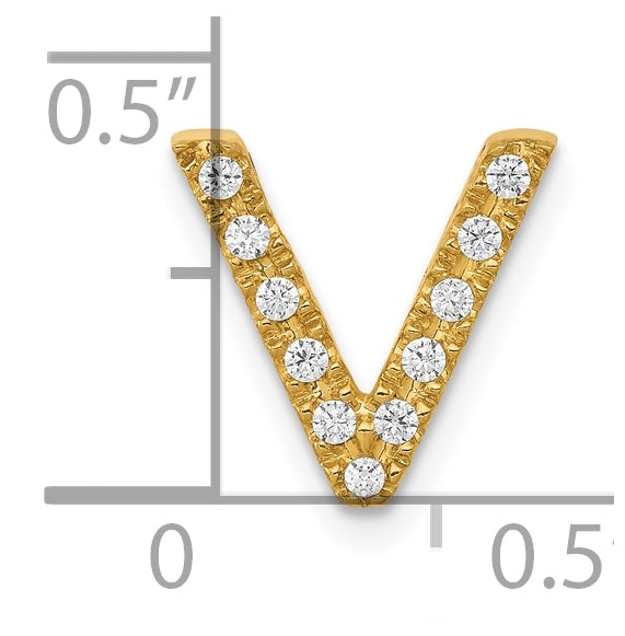 10K Yellow Gold Diamond Letter V Initial Charm