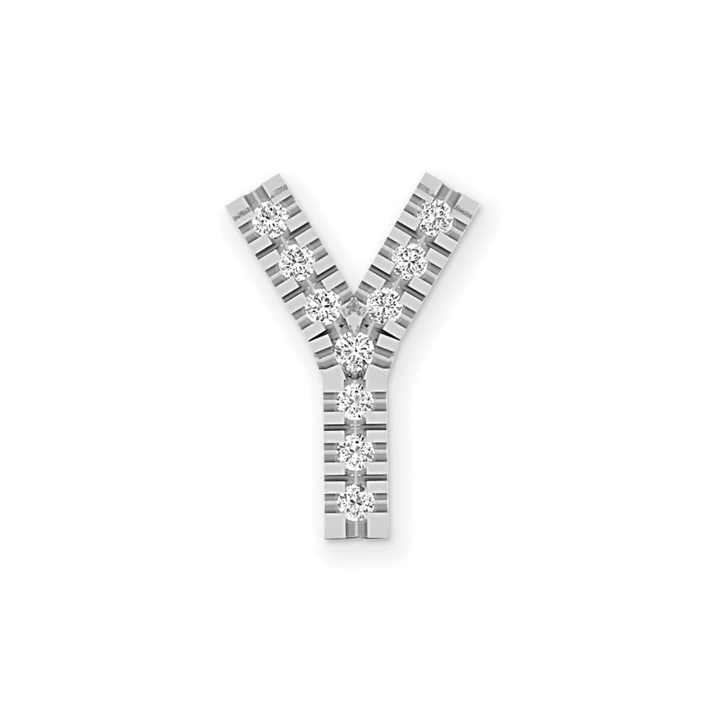14K White Gold Diamond Initial Y Charm