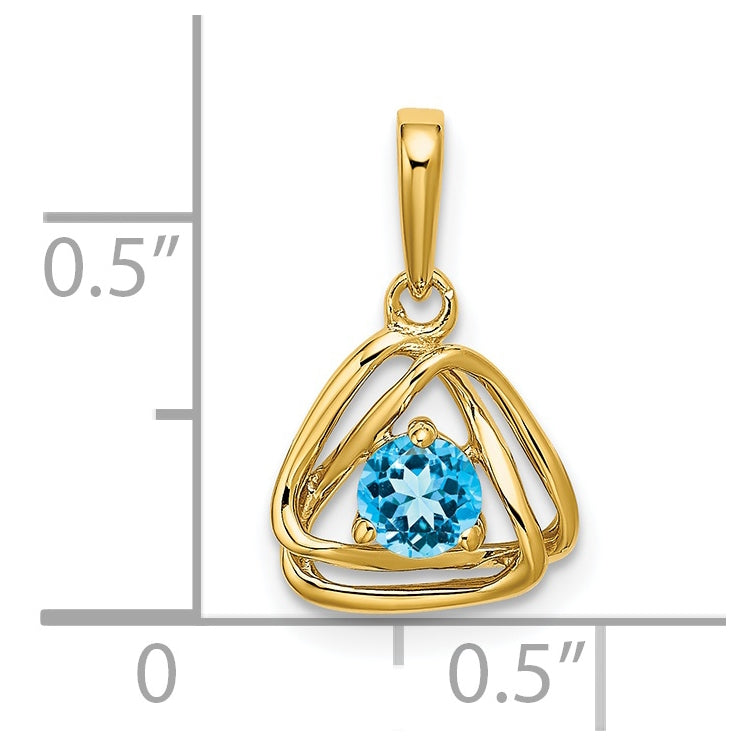 14K Yellow Gold Blue Topaz Triangle Pendant