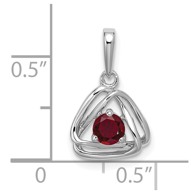14k White Gold Created Ruby Triangle Pendant