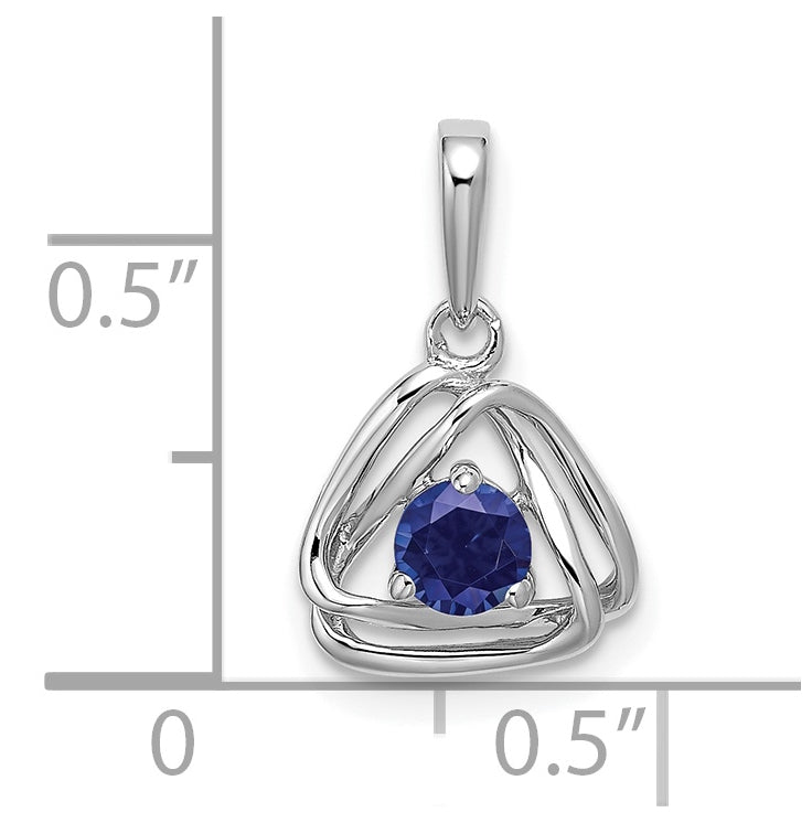 14k White Gold Created Sapphire Triangle Pendant