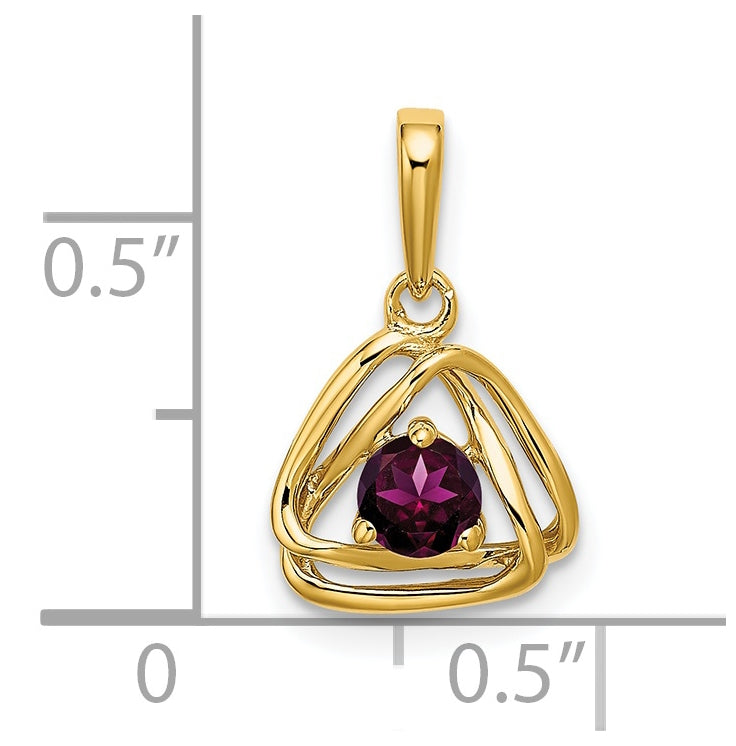 14K Yellow Gold Rhodolite Garnet Triangle Pendant