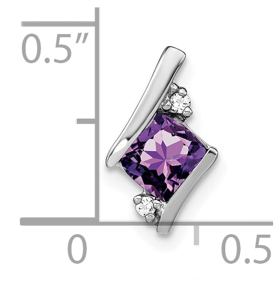14K White Gold Cushion Amethyst and Diamond Chain Slide