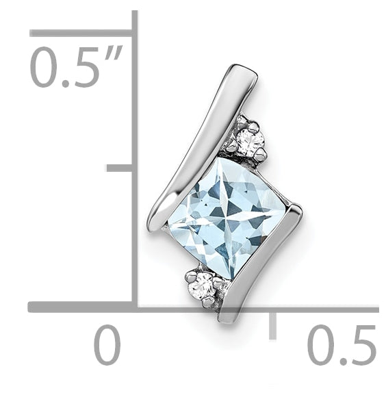 14K White Gold Cushion Aquamarine and Diamond Chain Slide