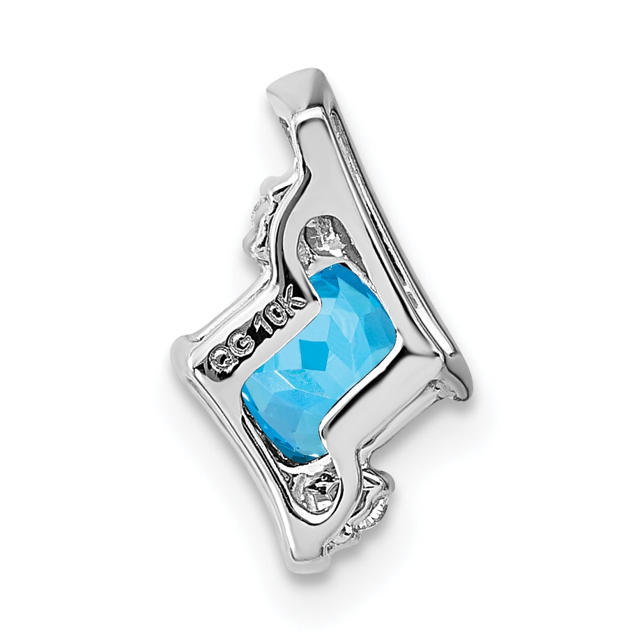 10k White Gold Cushion Blue Topaz and Diamond Chain Slide