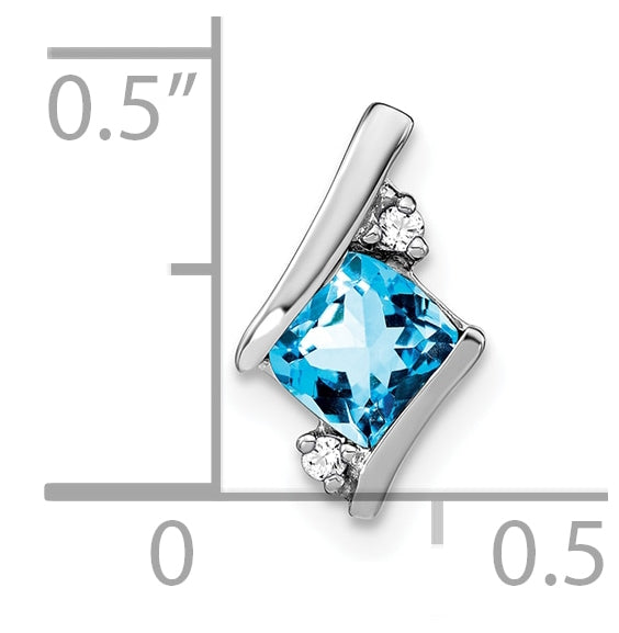 10k White Gold Cushion Blue Topaz and Diamond Chain Slide
